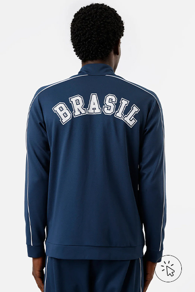 Jaqueta esportiva masculina com nervuras Brasil azul-marinho