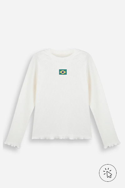 Blusa infantil de algodão manga longa Brasil off-white - looks para assistir jogo de futebol