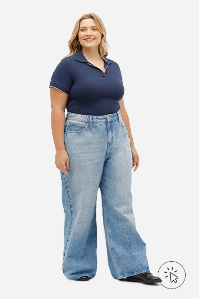 Polo feminina canelada manga curta plus size azul-marinho - looks para assistir jogo de futebol
