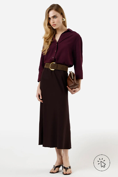 Camisa feminina com linho manga longa vinho