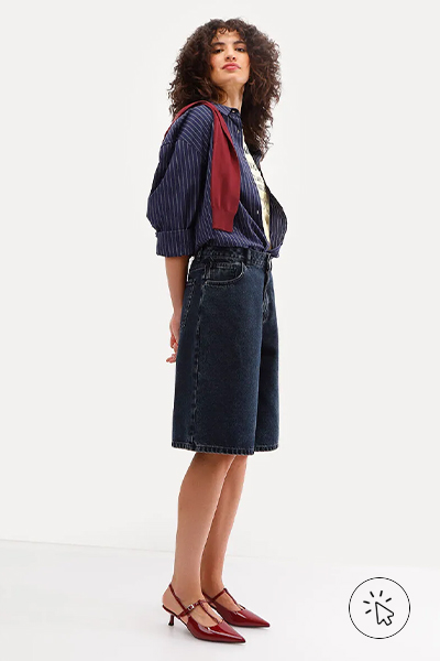 Camisa oversized feminina de algodão listrada azul-marinho