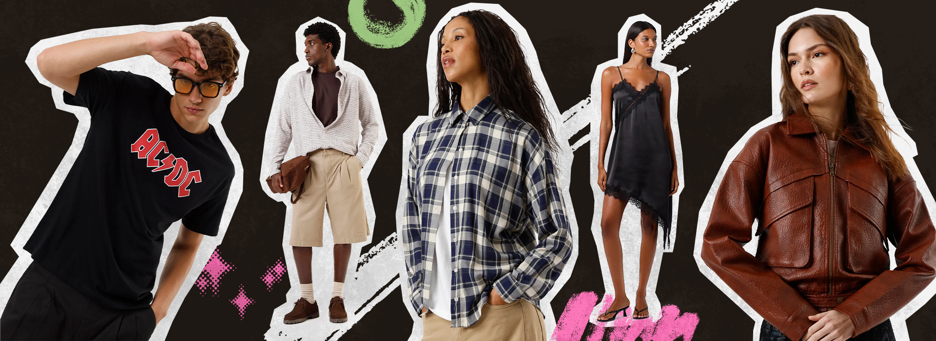 Montagem com vários modelos usando looks no estilo grunge