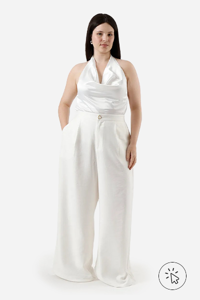 Calça de alfaiataria feminina com pregas plus size off-white