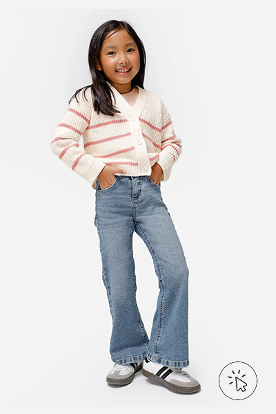 Calça flare infantil jeans azul médio