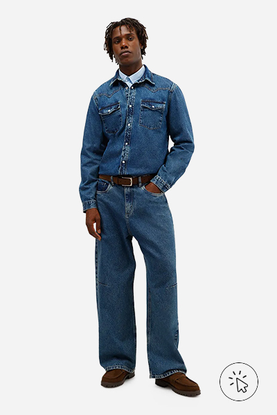 Calça super baggy masculina jeans azul médio