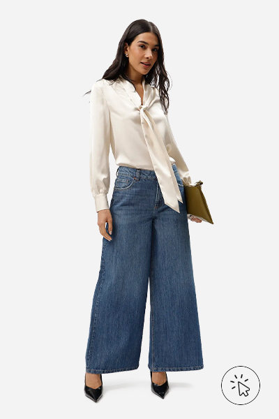 Calça super wide leg feminina jeans azul escuro