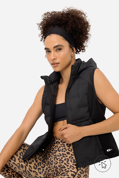 Colete puffer feminino alongado esportivo preto